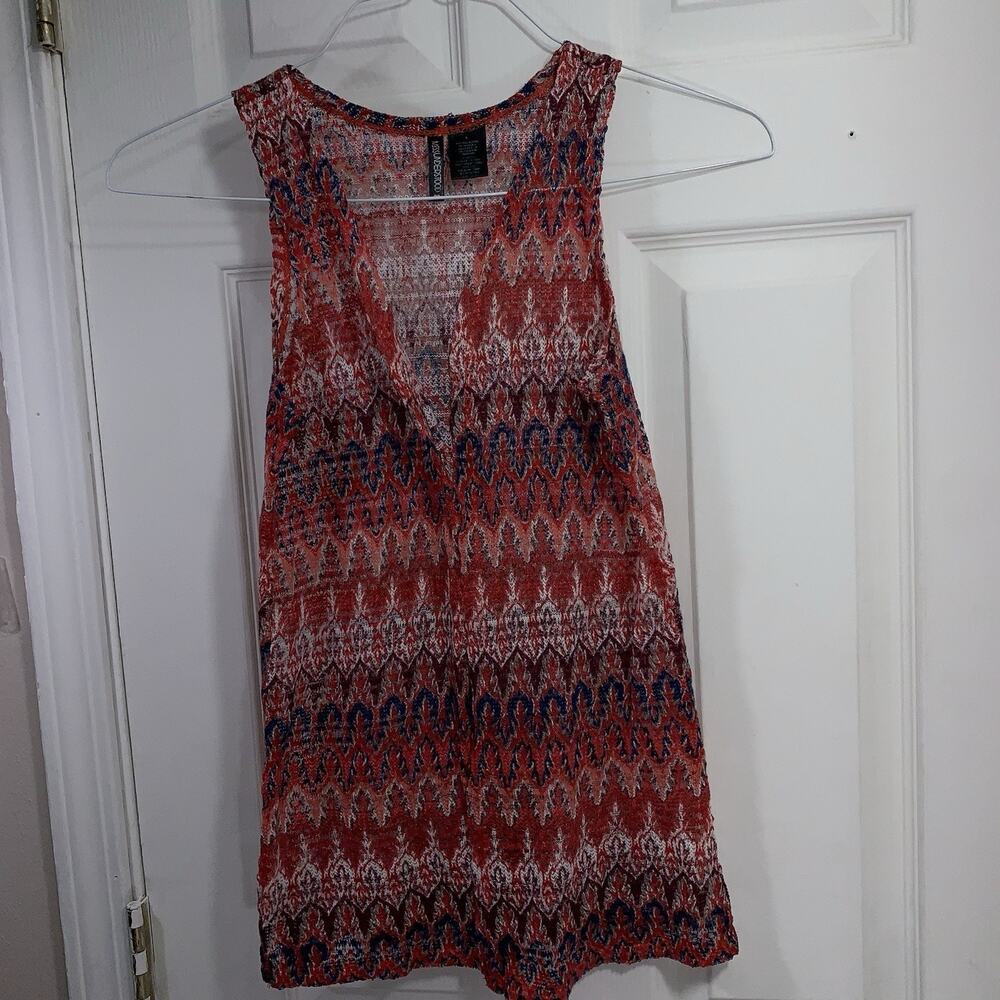 Miss Understood Vest Womens Large Red Blue Ikat Knit Open Front Sleeveless - Picture 6 of 8